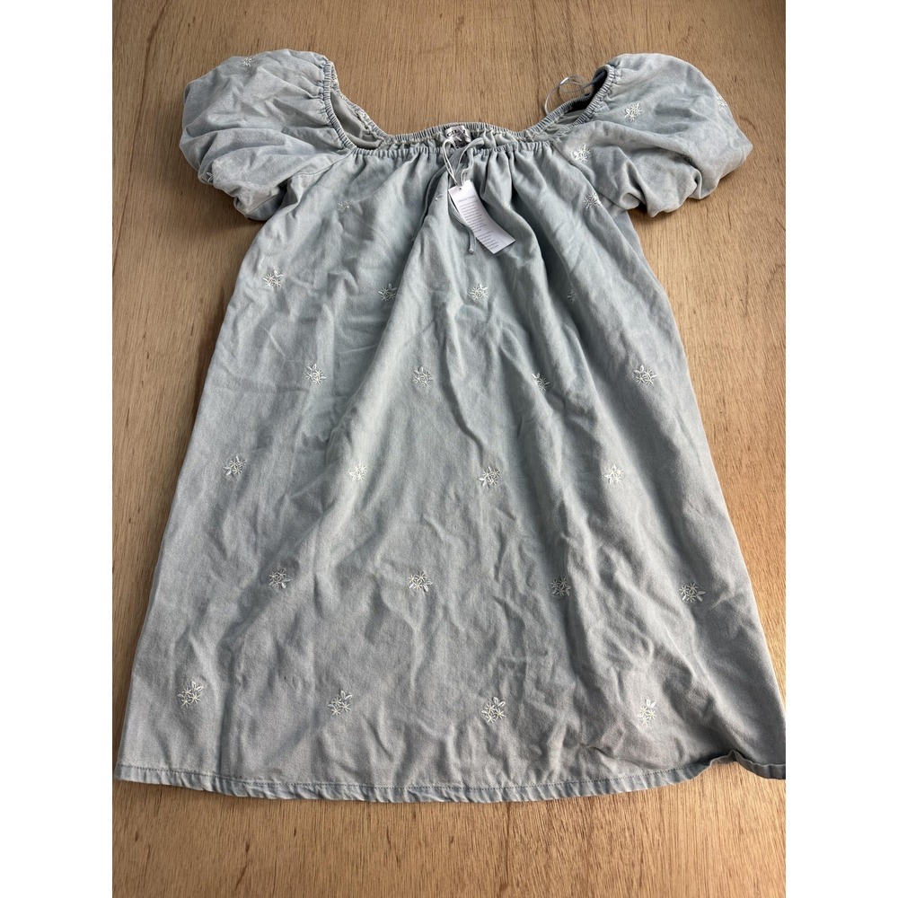 GILLI Dress Womens Medium Blue Embroidered Off Shoulder Puff Sleeve Sundress